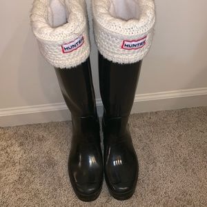 Tall Black Hunter Rain Boots and Fleece Inserts
